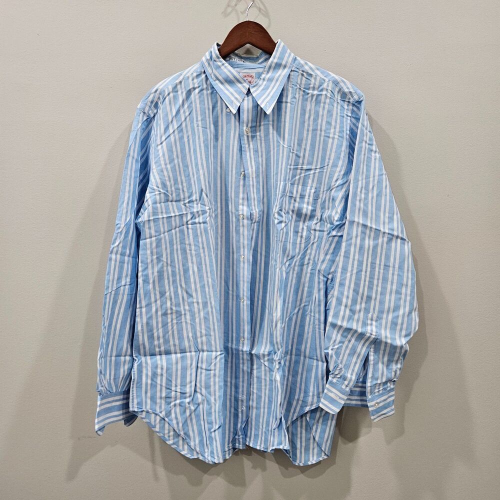 Brooks Brothers Mens Striped Button Down Shirt XL Blue Business Office Made USA